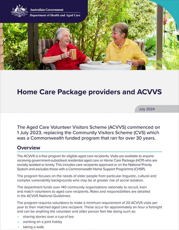 Home Care Package Providers and ACVVS