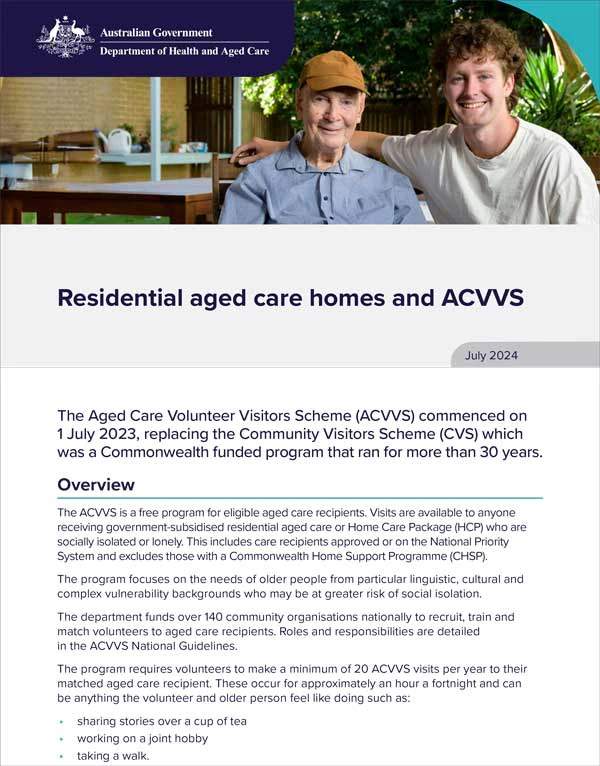 Residential Aged Care Homes and ACVVS